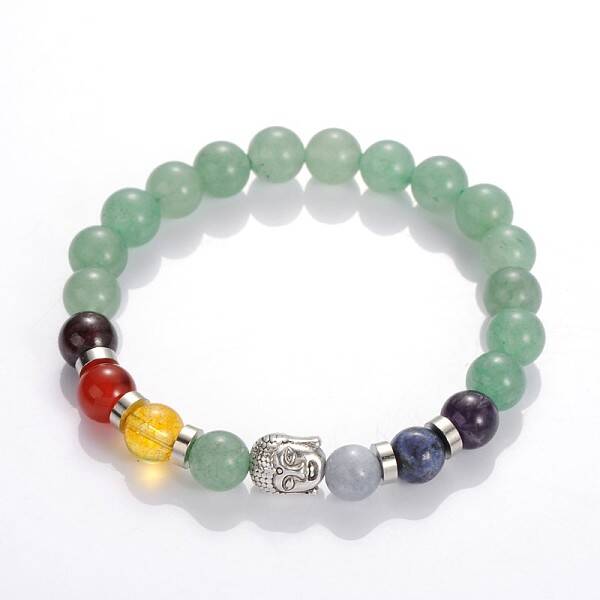 Buddha Head Gemstone Beaded Stretch Bracelets