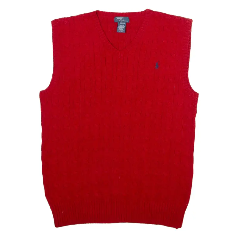 POLO RALPH LAUREN 18-20 Boys Jumper Red V-Neck Cable Knit Sleeveless XL
