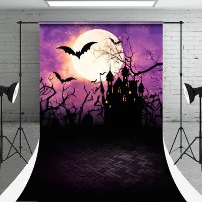Moon Castle Bat Halloween Photoshoot Sweep Backdrop - Aperturee