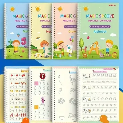 Reusable Handwriting Practice Book Set, 10pcs/set Including 4 Magic Practice Notebook & 1 Pen & 5 Refills, Early Education Wr...