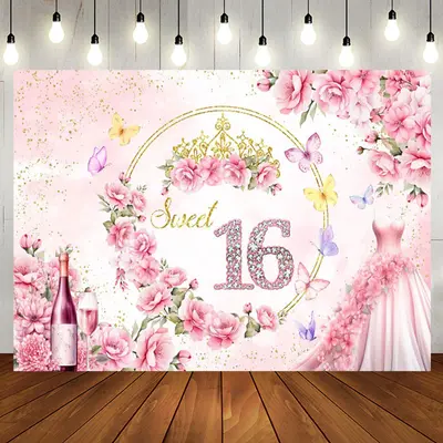 Aperturee Elegant Pink Flower Dress Sweet 16 Birthday Backdrop