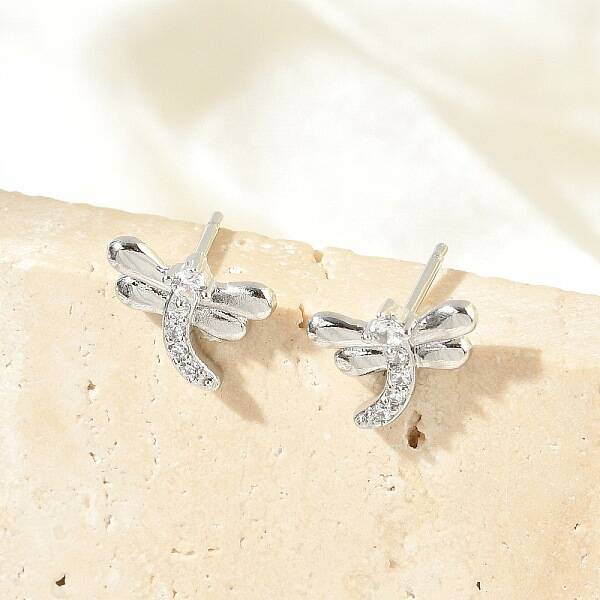 Brass Micro Pave Clear Cubic Zirconia Stud Earrings