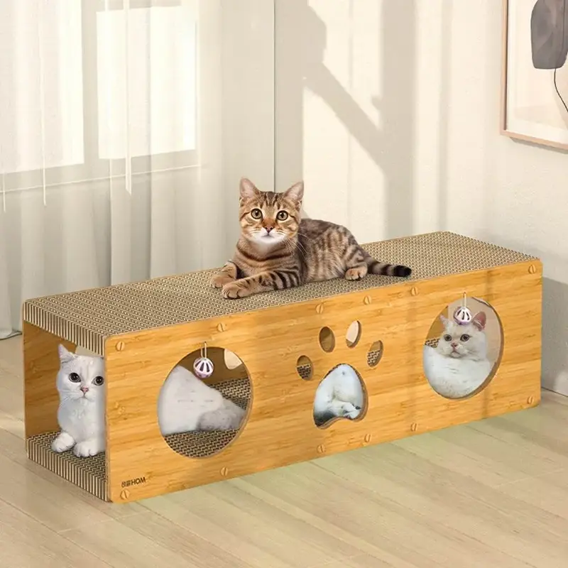 Large Cardboard Cat Scratchers, Track for Pet, Cat toy, Cat Tunnel House with Scratching Pad & Ball Toy, Innovative Design, S...