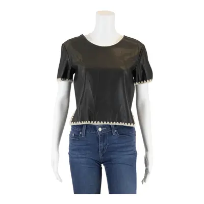 ZARA KNIT Leather Look Black Short Sleeve Top Womens S