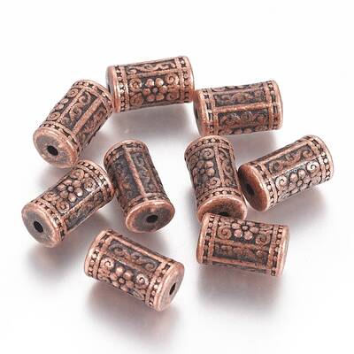 Tibetan Style Alloy Flower Pattern Column Beads