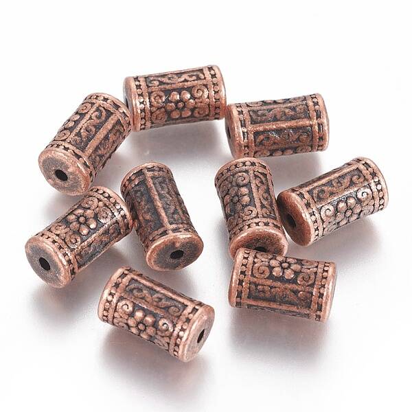 Tibetan Style Alloy Flower Pattern Column Beads