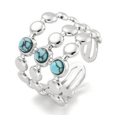304 Stainless Steel Synthetic Turquoise Cuff Rings