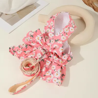 Floral Print Bow Decor Pet Harness Vest with Leash(1 Set), Soft Comfortable Pet Vest, Pet Supplies for Small Medium Dogs & Ca...