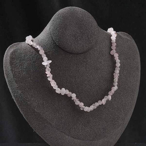 Natural Rose Quartz Chip Beaded Necklaces for Men Women