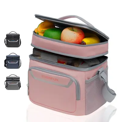 Everfun Small Insulated Lunch Bag Soft Lunch Box Dual Compartments Lunch Box for man Foldable Waterproof Leak-proof for Work ...