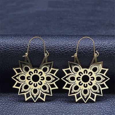 304 Stainless Steel Hollow Flower Hoop Earrings