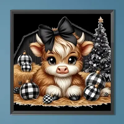 DIY Artificial Rhinestones Arts Painting Kit Without Frame, Color Cute Cow Pattern DIY Painting, Handmade Craft Wall Art Deco...