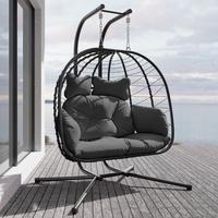 LHBCRAFT Outdoor Double Egg Chair with Stand, Supporting Up to 700lbs, Rattan Egg Swing Chair, Foldable Hanging Loveseat,  Ha...