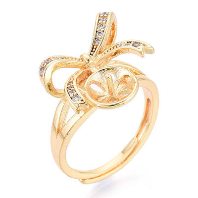 Bowknot Brass Micro Pave Clear Cubic Zirconia Adjustable Ring Settings