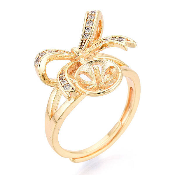 Bowknot Brass Micro Pave Clear Cubic Zirconia Adjustable Ring Settings