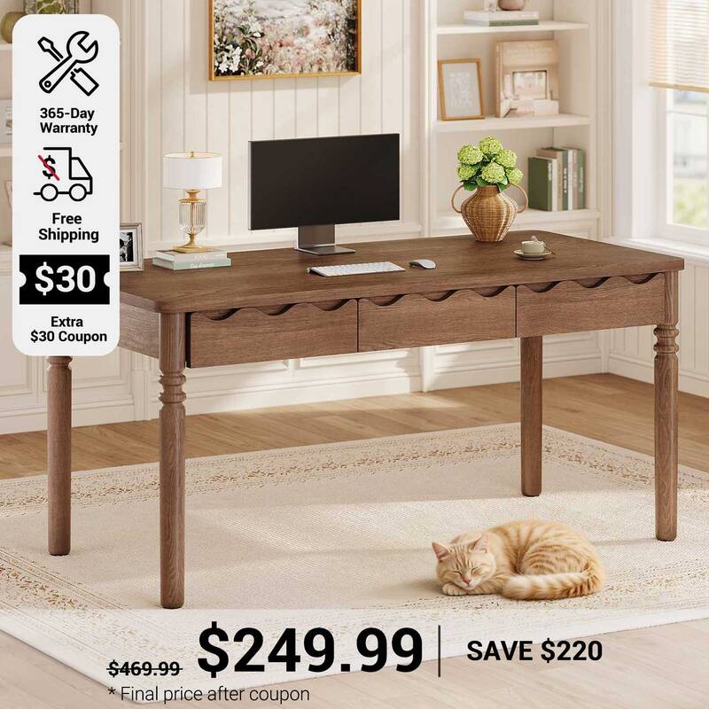 SEDETA | 47 Inch Solid Pine Wood Executive Desk with 3 Drawers Home Office Desk for Work Study Writing Makeup Vanity Desk for...