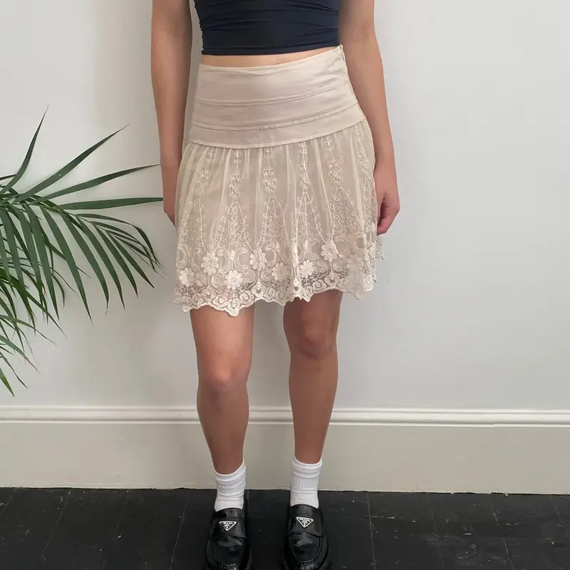 Motivi Lace Mini Skirt - 28W UK 8 Beige Viscose Blend