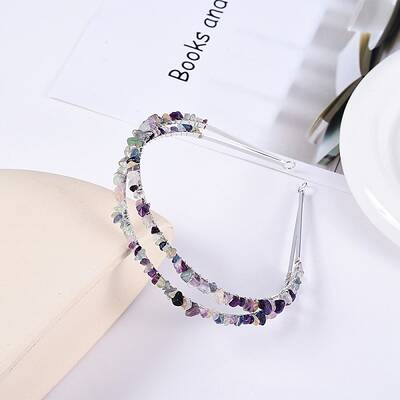 Double Row Natural Fluorite Chip Hair Bands