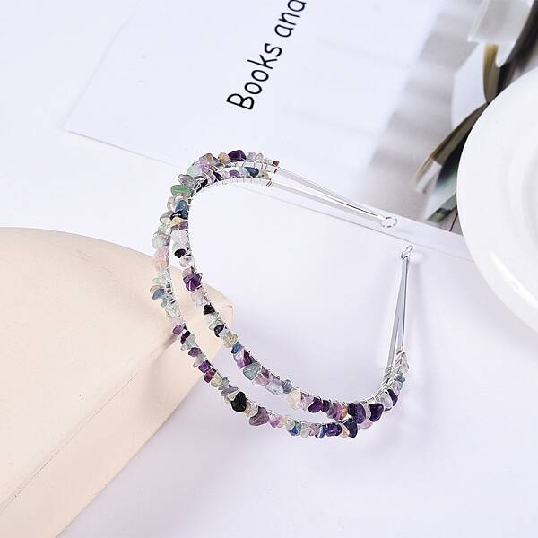 Double Row Natural Fluorite Chip Hair Bands
