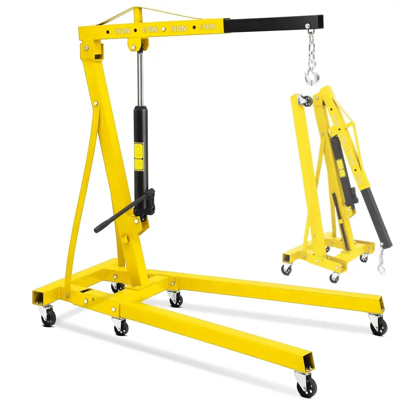 Garvee 2-Ton Engine Hoist - 4400 lbs Folding Hydraulic Cherry Picker, Heavy-Duty Shop Crane with 6 Caster Wheels and 4 Adjust...