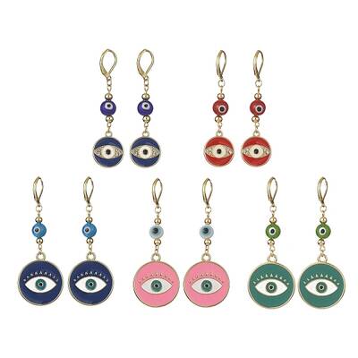 Alloy Enamel Flat Round Dangle Leverback Earrings with Brass Pins