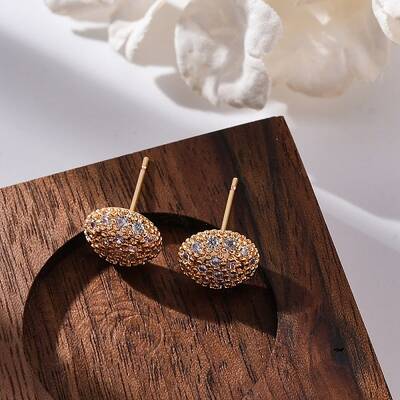 Brass Micro Pave Clear Cubic Zirconia Stud Earrings