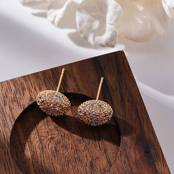 Brass Micro Pave Clear Cubic Zirconia Stud Earrings