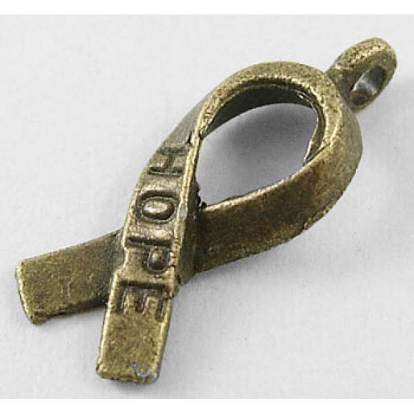 Breast Cancer Awareness Ribbon Carved Word Hope Tibetan Style Alloy Message Pendants