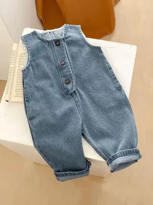 Toddler Girl's Denim Overalls Jumpsuit without Tee, Casual Sleeveless Jumpsuit for Spring & Fall, Kids Clothes for Daily Wear
