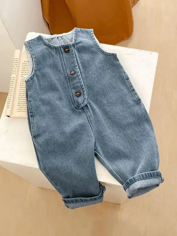 Toddler Girl's Denim Overalls Jumpsuit without Tee, Casual Sleeveless Jumpsuit for Spring & Fall, Kids Clothes for Daily Wear