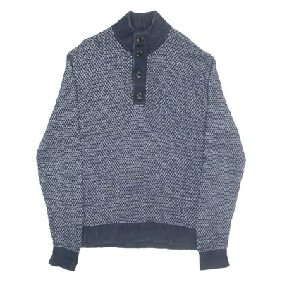 TOMMY HILFIGER Mens Jumper Blue Button Neck Tight Knit XL