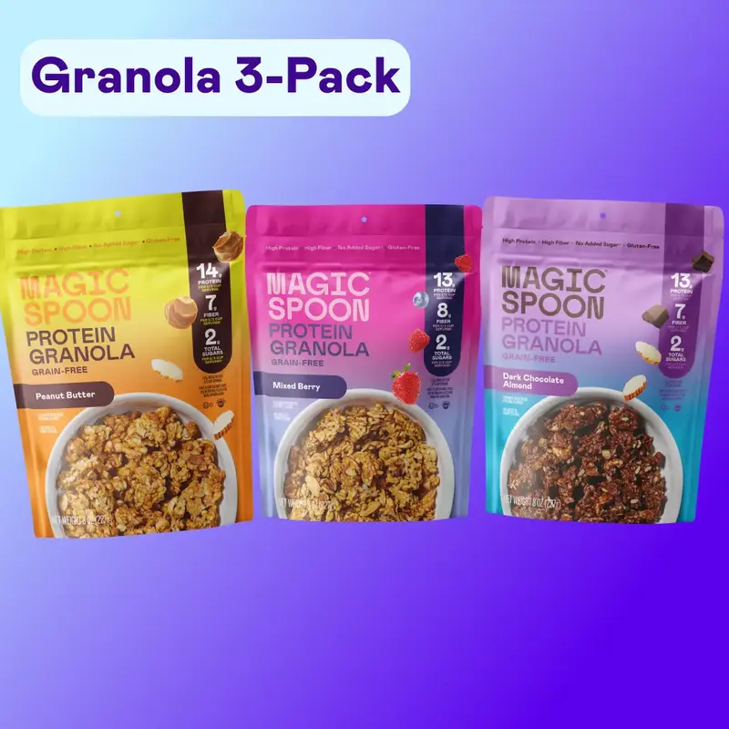 Magic Spoon Protein Granola Variety Pack of 3, High Fiber Breakfast Food, Grain-Free, Gluten-Free Muesli Oatmeal - Peanut But...