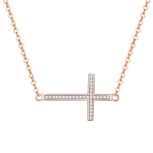 Beneto Collana In Argento Placcato Oro Rosa Con Croce Ags196 / 47-Rose