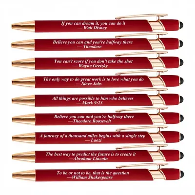 Motivational Quote Pattern Ballpoint Pen (9pcs), Metal Writing Pen for Students, Office Stationery Supplies