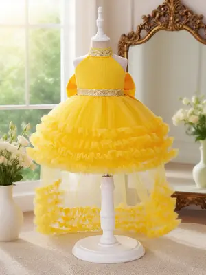 Toddler Girl's Glitter Sequin Decor Tulle Dress, Elegant Sleeveless Round Neck A Line Dress for Party Performance Birthday, K...