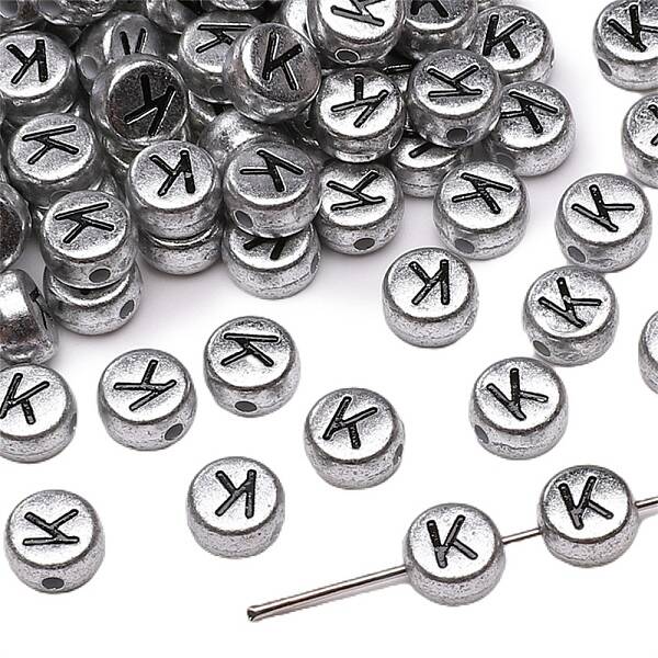 50Pcs Silver Plating Acrylic Beads