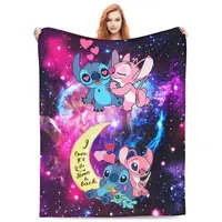 DISNEY CLASSIC Stitch & Lilo Cartoon Flannel Fleece Throw Blanket – Soft, Warm for Couch, Bed, Camping, Travel, and Holiday...