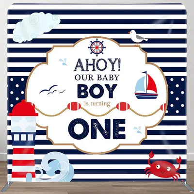 Aperturee Baby Boy Is Turning One Fabric Backdrop Cover for Birthday - Aperturee