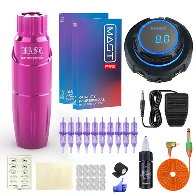 Mast Tattoo Machine Kit Rotary Tour Pen Halo Power Supply Pro Cartridges