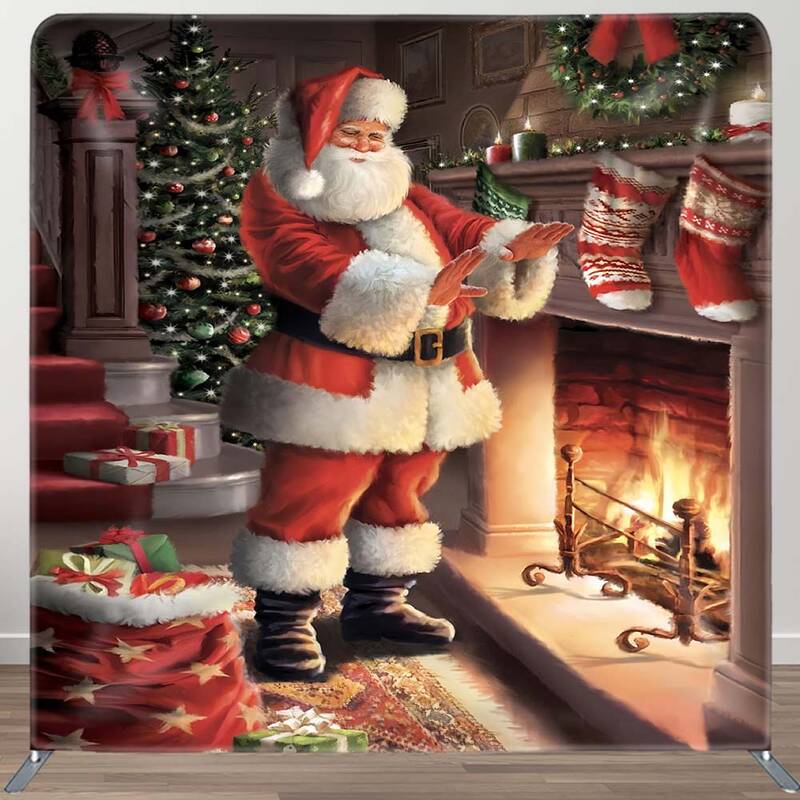 Aperturee Santa Sweet Home Fireplace Xmas Tension Fabric Backdrop | Xmas Backdrop | Christmas Photo Backdrop | Christmas Back...
