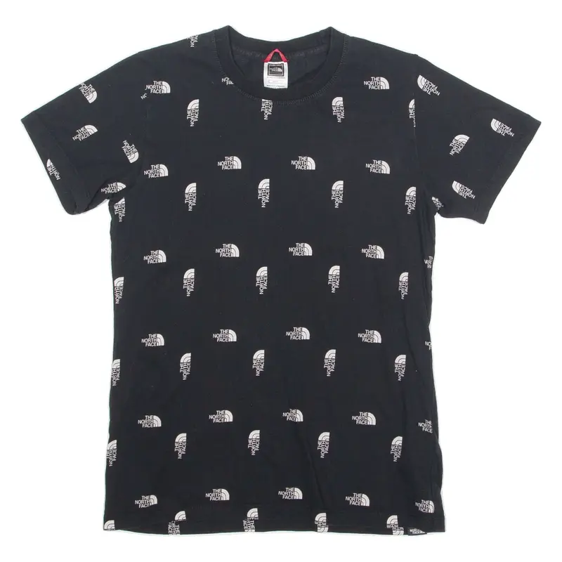 THE NORTH FACE All Over Print Mens T-Shirt Black Crew Neck XS