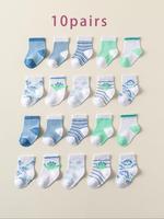 Baby's Colorblock Crew Socks, Cute Soft Comfy Breathable Socks for Baby Boys & Girls, Newborn Infant Kids Socks, Baby Clothin...