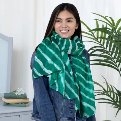 Tie-Dye Stripe Silk Scarf - Orange