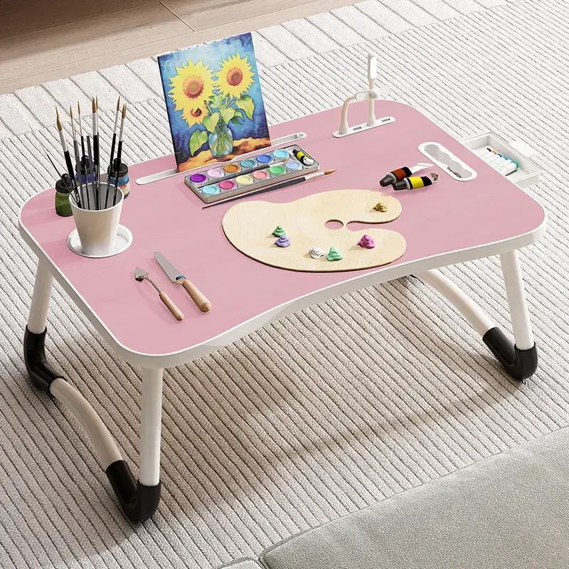 UEWFRPO Foldable Laptop Table, Portable Lap Desk Bed Table Tray,Cup Holder & Tablet Slot & DC USB Ports, Versatile Bed Desk, ...