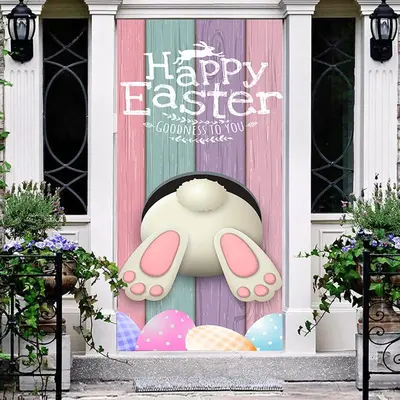Bunny Butt Colorful Wood Board Egg Easter Door Cover - Aperturee