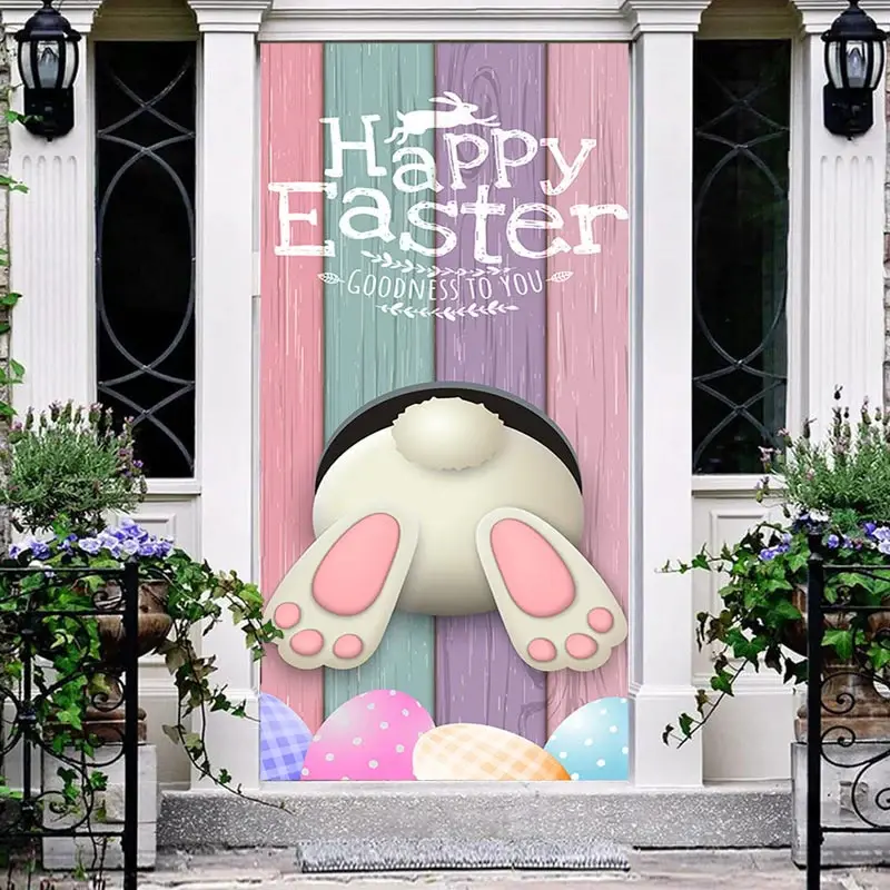 Bunny Butt Colorful Wood Board Egg Easter Door Cover - Aperturee