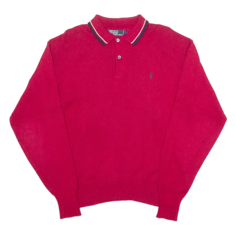 POLO RALPH LAUREN Mens Jumper Red Collared Tight Knit L