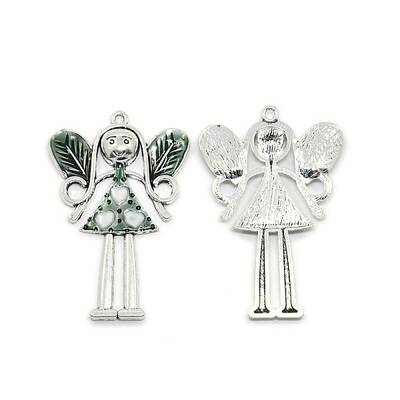 Fairy Antique Silver Tone Alloy Enamel Big Pendants
