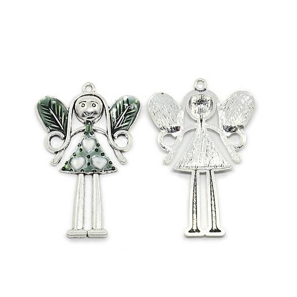 Fairy Antique Silver Tone Alloy Enamel Big Pendants