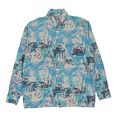Green Light Patterned Shirt - Large Blue Cotton